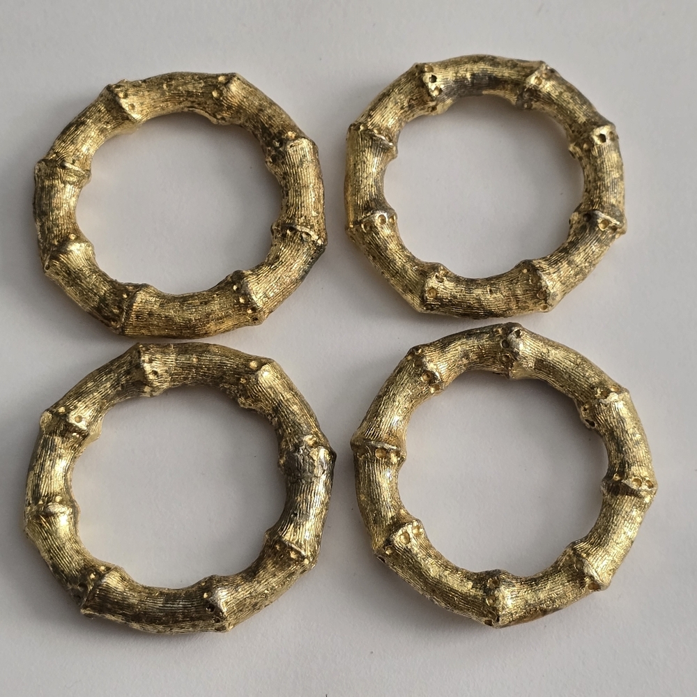 Vintage Faux Bamboo Gold Napkin Rings Set of 4 Hollywood Regency Palm Beach - Picture 3 of 5